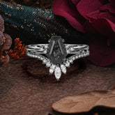 Halloween Limited | 4 Prong Coffin Cut Black Rutilated Quartz Ring Set