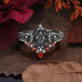 Halloween Limited-Crescent Moon | Luxury Pear Cut Black Rutilated Quartz Ring Set