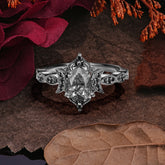 Halloween Limited-Crescent Moon| Nature-Inspired Pear Cut Black Rutilated Quartz Ring Set