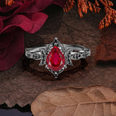 Halloween Limited-Crescent Moon| Nature-Inspired Pear Cut Black Rutilated Quartz Ring Set