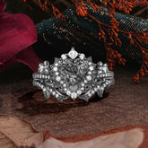 Halloween Limited-Dark Natural Inspiration Halo Heart Cut Black Rutilated Quartz Ring Set
