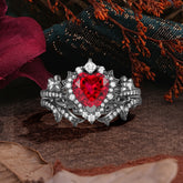 Halloween Limited-Dark Natural Inspiration Halo Heart Cut Black Rutilated Quartz Ring Set