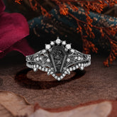 Halloween Limited | Unique 4-Prong Coffin Cut Black Rutilated Quartz Ring Set
