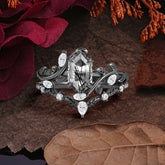 Halloween Limited | Nature-Inspired Marquise Cut Black Rutilated Quartz Ring Set