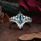 Halloween Limited-Luxury Classic 6 Prong Marquise Cut Black Rutilated Quartz Ring Set