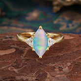 6 Prong Marquise Cut Three Stone Opal Engagement Ring Anniversary Gift for Women