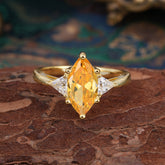 6 Prong Marquise Cut Three Stone Citrine Engagement Ring Anniversary Gift for Women