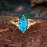 Marquise Cut Three Stone Turquoise Engagement Ring Anniversary Gift for Women