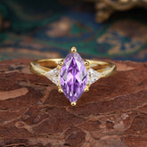 6 Prong Marquise Cut Three Stone Amethyst Engagement Ring Anniversary Gift for Women