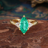 6 Prong Marquise Cut Three Stone Emerald Engagement Ring Anniversary Gift for Women