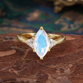 6 Prong Marquise Cut Three Stone Moonstone Engagement Ring Anniversary Gift for Women