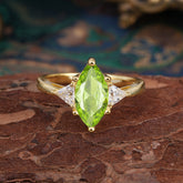 6 Prong Marquise Cut Three Stone Peridot Engagement Ring Anniversary Gift for Women