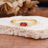 Round & Oval Cut Garnet Ring Timeless Three Stones Wedding Band