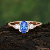 1 Carat Oval Lab Grown Sapphire Engagement Ring Three Stone Wedding Ring