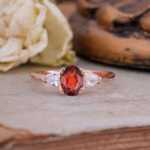 1 Carat Oval Garnet Engagement Ring Three Stone Wedding Ring