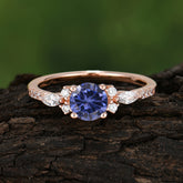 Round Cut 4 Prong Tanzanite Engagement Ring Cluster Anniversary Ring