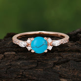 Round Cut 4 Prong Turquoise Engagement Ring Cluster Anniversary Ring