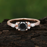 Round Cut 4 Prong Black Onyx Engagement Ring Cluster Anniversary Ring