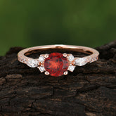 Round Cut 4 Prong Garnet Engagement Ring Cluster Anniversary Ring