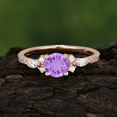 Round Cut 4 Prong Amethyst Engagement Ring Cluster Anniversary Ring