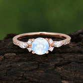 Round Cut 4 Prong Moonstone Engagement Ring Cluster Anniversary Ring