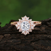 1.2 Carat Vintage Cushion Cut Cluster Halo Moissanite Engagement Ring