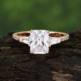 3 Carat Emerald Cut Moissanite Ring Three Stone Engagement Ring