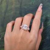 4CT Emerald Cut Moissanite Engagement Ring Vintage Classic Side Stones Halo Bridal Ring