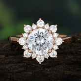 3CT Round Cut Moissanite Ring Cluster Halo Vintage Unique Engagement Ring Wedding Anniversary Birthday Gift Jewelry
