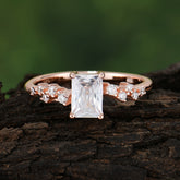 1CT Emerald Cut Moissanite Wedding Band Half Eternity Dainty Stacking Engagement Ring