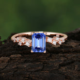 1CT Emerald Cut 4 Prong Sapphire Wedding Band Half Eternity Dainty Stacking Engagement Ring