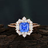 Sapphire Princess Cut Cluster Ring | 4 Prong Setting | Dazzling Design | Pure Brilliance Sapphire Ring
