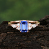 1 Carat 4 Prong Emerald Cut Sapphire Classic Side Stone Engagement Ring