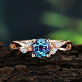 1 Carat Round Alexandrite Promise Ring Nature Theme Engagement Ring