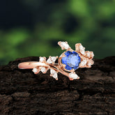 Nature-Inspired 6 Prong Round Cut Sapphire Ring