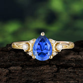 3 Prong Unique Pear Cut Sapphire Cluster Engagement Ring