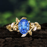 4 Prong Nature Inspired Leafy Vine Pear Cut Sapphire Engagement Ring