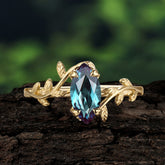 Nature-Inspired Leafy Branch 4-Prong Marquise Alexandrite Engagement Ring