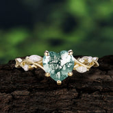 Vintage 5-Prong Heart-Cut Natural Moss Agate Engagement Ring