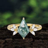 Minimalist Luxe 4-Prong Kite-Cut Natural Moss Agate Engagement Ring
