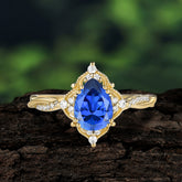 Nature Leaf Ring Pear Cut Sapphire Engagement Ring