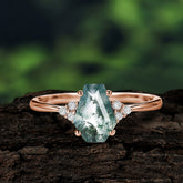 Minimalist 4-Prong Coffin-Cut Natural Moss Agate Engagement Ring