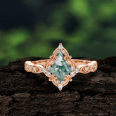 Vintage Luxe Kite-Cut Natural Moss Agate Engagement Ring