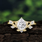 Nature-Inspired 6-Prong Teardrop Moissanite Engagement Ring