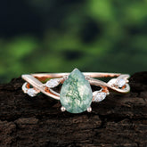 Lux Minimalist 4-Prong Pear-Cut Natural Moss Agate Engagement Ring