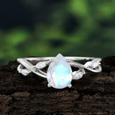 4-Prong Moonstone Pear Shaped Commitment Engagement Ring For Women