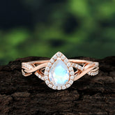 3 Prong Moonstone Pear Cut Shaped Promise Ring Commitment Engagement Ring