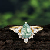 Classic Luxe 6-Prong Pear-Cut Natural Moss Agate Engagement Ring