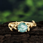 Nature-Inspired Classic 4-Prong Round Natural Moss Agate Engagement Ring