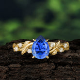 4 Prong Natural Inspired Ring Floral Sapphire Engagement Ring Pear Cut Ring